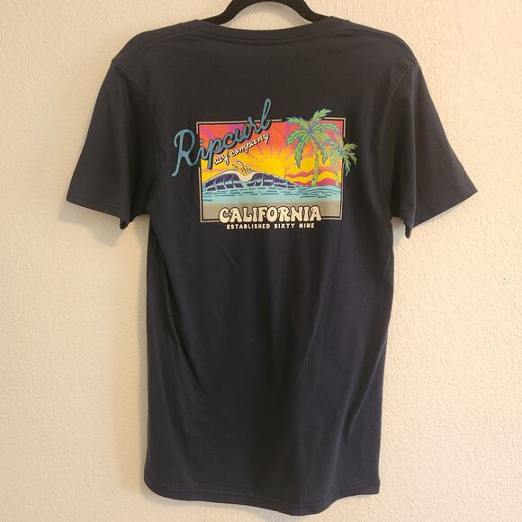 Rip Curl‎ Men's Size Small Surf Company California Black Beach Wave T-Shirt NWT - Picture 1 of 5